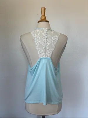 Pastel Blue Lace Rhinestone Bride Tank Top Size L thumbnail 4
