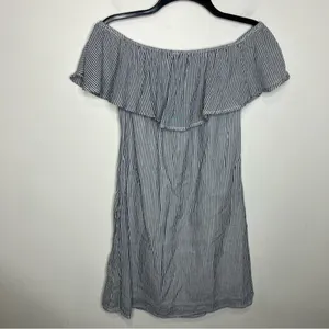 Allison Joy‎ 100% cotton off the shoulder dress women’s size medium blue & white thumbnail 6