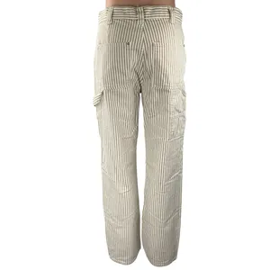 NEW MNG Mango Beige White Striped Straight Carpenter Cargo Trousers Pants Size 2 thumbnail 4
