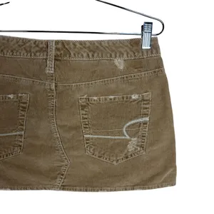 American Eagle Khaki Corduroy Distressed Mini Skirt Size 4 Frayed Hem Y2K Boho thumbnail 8