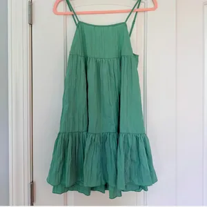 Urban Outfitters Green Lucia Plisse Tiered Mini Dress Small thumbnail 1