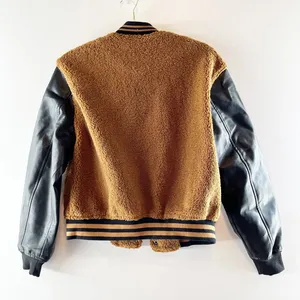 Blank NYC Sherpa Varsity Bomber Jacket Black Brown Cinnamon Spice Small thumbnail 4