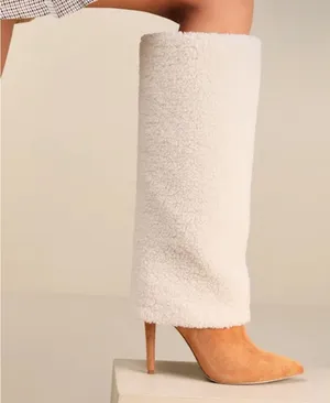 Lulus Suede Faux Fur Fold-Over Knee-High Boots thumbnail 1