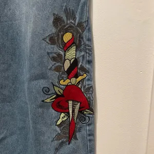 Ed Hardy Graphic Embroidered Heart Wide Leg Jeans thumbnail 3
