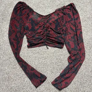 Liberty Love Dragon Print Ruched Long Sleeve Crop Top thumbnail 3