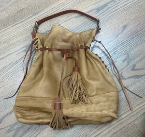 Altar'd State Hobo Style Laced Tan Purse with Fringe Tassels thumbnail 1