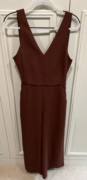 Wilfred Aritzia Ecoulement Jumpsuit Brown Wide Leg V-Neck Back Tie Minimalist thumbnail 1
