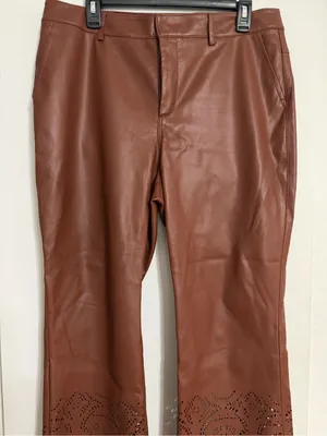 Anthropologie laser cut‎ hem brown faux Leather size 12 ankle crop thumbnail 11