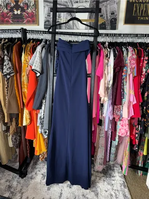 BABYBOO Zafira Navy Strapless Draped High Slit Maxi Dress Womens XS New NWT thumbnail 12