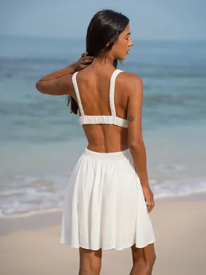 Berlook White Plunging Ruched Beach Dress thumbnail 4
