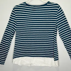 Tory Burch 100% Linen Stripe Minimalist Crew Neck Long‎ Sleeve Shirt Hem Medium thumbnail 2