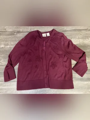 B. Moss Women’s Burgundy Floral Embroidered Wool Blend Cardigan Size L thumbnail 3