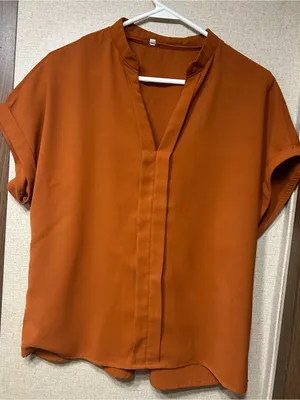 Women's Rust Orange V-Neck Short Sleeve Blouse thumbnail 1