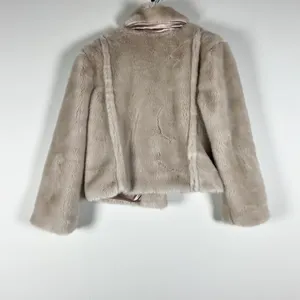 MCGUIRE Gigi Faux Vegan Fuzzy Fur Collared Jacket Coat Misty Neutral Small thumbnail 4