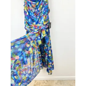 Lulus Jeniah Blue Multi Abstract Print Drop Waist Maxi Dress Formal Medium NWT thumbnail 10