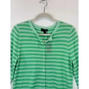 NWT J.CREW Womens Cardigan Green Italian Cashmere Knit Striped Sweater Large thumbnail 8