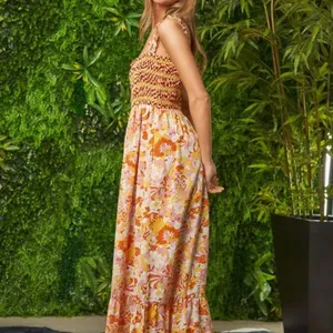 Davi & Dani Multi Smocked Bodice Geo‎ Ruffle Strappy Midi Dress thumbnail 9