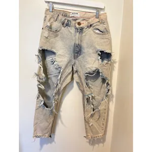 One Teaspoon 23 Kingpins Relaxed Busted Destroyed Zip Crop Slouchy Light Jeans thumbnail 2