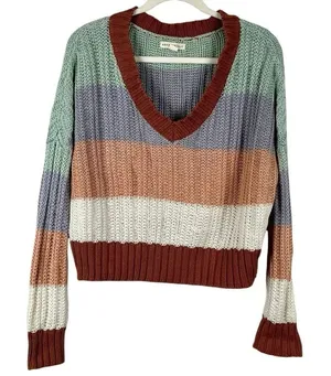 Aeropostale Pastel Block Color V-neck Knit Cropped Sweater Small thumbnail 1