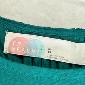 FP Beach Free People Teal Green Smocked Waist High-Low Maxi Dress XS Long Sleeve thumbnail 2