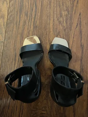 Topshop Black High-Heel Ankle-Strap Sandals with Metallic Toe Accent thumbnail 6