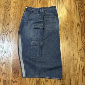 American Eagle Y2K Low-Rise Maxi ‎ Jean Skirt Sz 8 Medium Wash Grunge Denim thumbnail 4