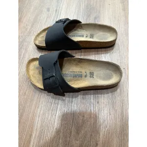 Birkenstock Madrid Black Birko-Flor Slide Sandals Womens 39 L8 M6 Regular Width thumbnail 2