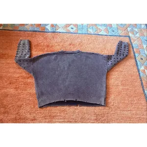 Vintage Havana Distressed Sweater Size M Studded Sleeve Cotton Knit Cropped thumbnail 7
