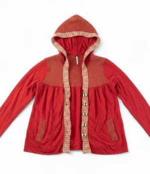 Free People Elga Babydoll Wool Hooded Cardigan Red Women XS thumbnail 1