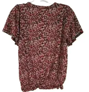 Michael Kors Women's Floral Print Blouse S Multicolor Ruffle Peplum Top thumbnail 3