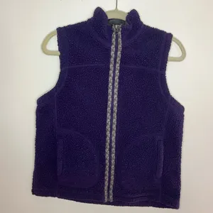 LL Bean Purple Sherpa Vest Embroidered Trim thumbnail 1