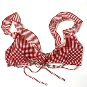 NWOT Aerie Red Gingham Ruffle Wrap Scoop Preppy Beach Summer Bikini Top M thumbnail 3
