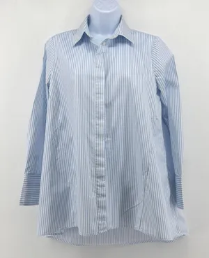 Club Monaco Blue White Striped Tunic Shirt Blouse Covered Placket Cuffed Small thumbnail 1