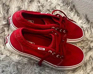 Red Vans Sneakers – Women’s Size 7 (Fits 8) Classic low-top red Vans with white stitching and sole. Barely worn, excellent condition. Labeled as US Women’s 7, but they fit more like an 8. Perfect for everyday style or streetwear looks. thumbnail 3