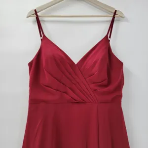 Azazie Gown Womens Large Red Pleated Chiffon High Slit Prom Bridesmaid Dress thumbnail 5