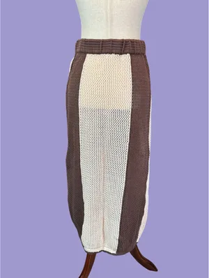 Mahila Brown and Cream Knit Midi Skirt Size S thumbnail 2