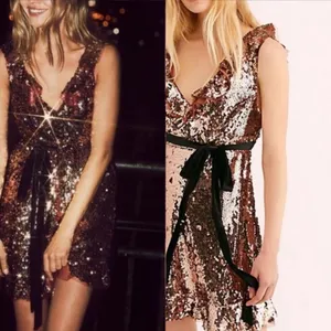 NWT Free People Sequin Siren Mini Dress Velvet Tie SZ-2 All Over Sequins thumbnail 3