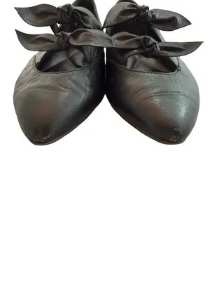 Video Black Pointed Toe Bow Mary Jane Leather Ballet Flats Cutout Size 7 Women's thumbnail 5