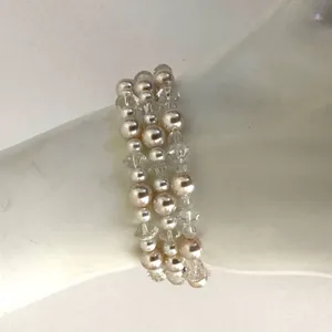 Faux pearl crystal multi strand bracelet thumbnail 2