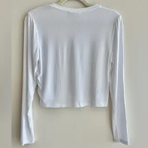 BCBGeneration Cropped Long Sleeve Ribbed Tee, White, Size Medium thumbnail 11
