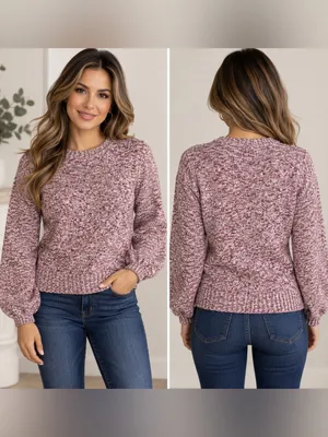 J.Crew Re-Imagined Marled Knit Balloon Sleeve Sweater Burgundy Pink S thumbnail 2