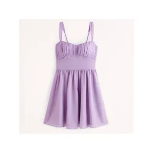 Abercrombie & Fitch Lavender Purple Mini Smocked Dress Ruched Chiffon NWT Size M thumbnail 2