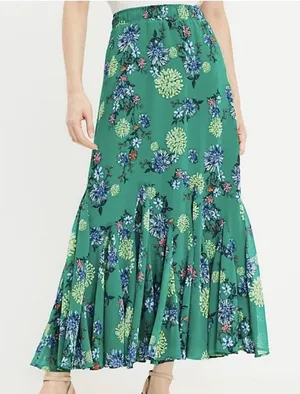 LOFT green floral maxi skirt with‎ a tiered silhouette Green Size Medium thumbnail 1
