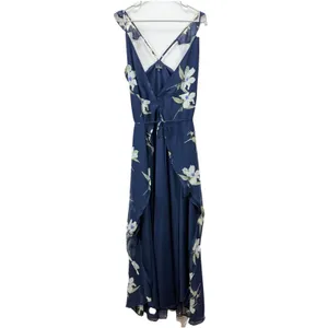 Lulus All Mine Navy Blue Floral Print High-Low‎ Wrap Dress SMALL thumbnail 4