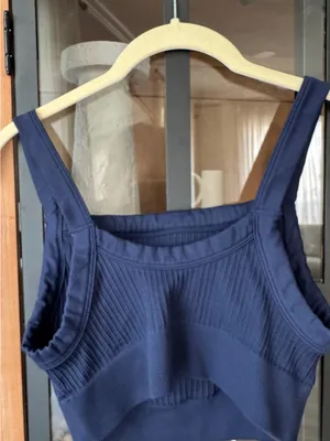Aerie navy ribbed tank top sports bralette square neck navy seamless high neck thumbnail 3
