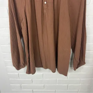 Old Navy Brown Gauzy Cotton Button Peasant Top Size L thumbnail 5