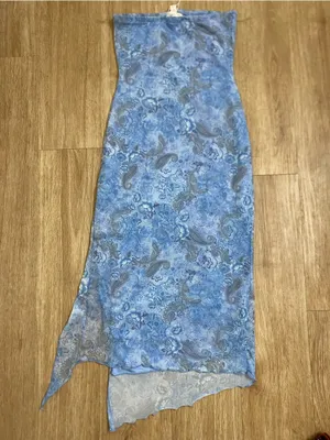 See You Monday Blue Paisley Strapless Maxi Dress with Thigh Slit thumbnail 3