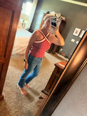 Day + Moon Red Cream Striped Knit Tank Top M Criss Cross Y2K thumbnail 2