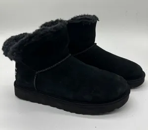 UGG Boots Womens Size 7 Black Suede Shearling Ankle Booties Rhinestone Logo thumbnail 1
