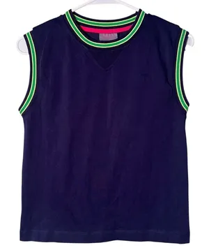 Terez Women's Size XXS‎ Tank Top Navy Blue Lime Green Trim Crewneck Boxy Cotton thumbnail 1